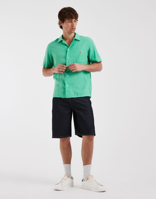 Polo Ralph Lauren - Camicia a maniche corte in lino seersucker verde con logo, 2 di 5