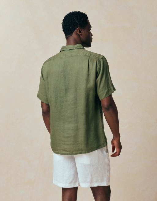 Polo Ralph Lauren - Camicia a maniche corte in lino verde bosco con logo iconico, 4 di 5