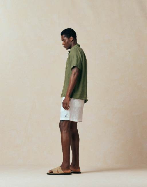 Polo Ralph Lauren - Camicia a maniche corte in lino verde bosco con logo iconico, 5 di 5