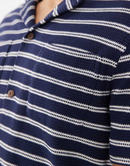 Polo Ralph Lauren - Camicia a maniche corte in maglia a righe blu navy e crema, 3 di 5