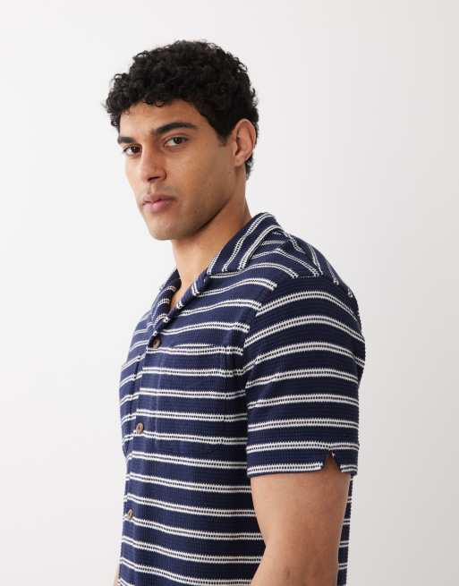 Polo Ralph Lauren - Camicia a maniche corte in maglia a righe blu navy e crema, 4 di 5