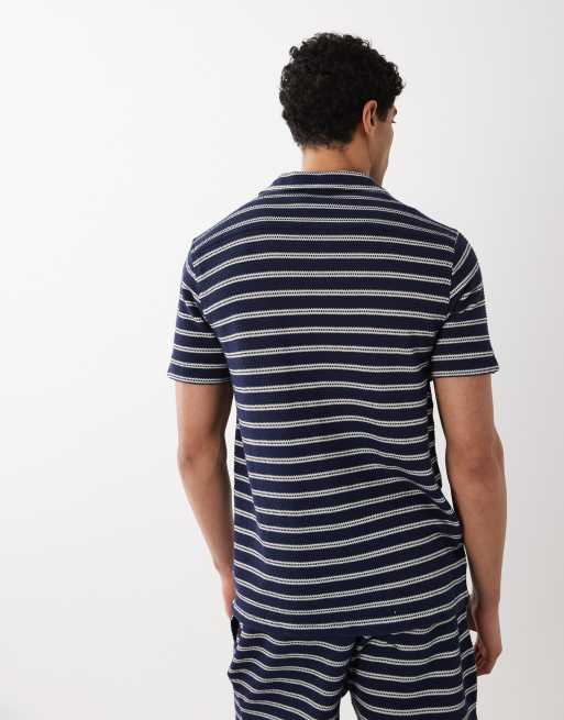 Polo Ralph Lauren - Camicia a maniche corte in maglia a righe blu navy e crema, 5 di 5