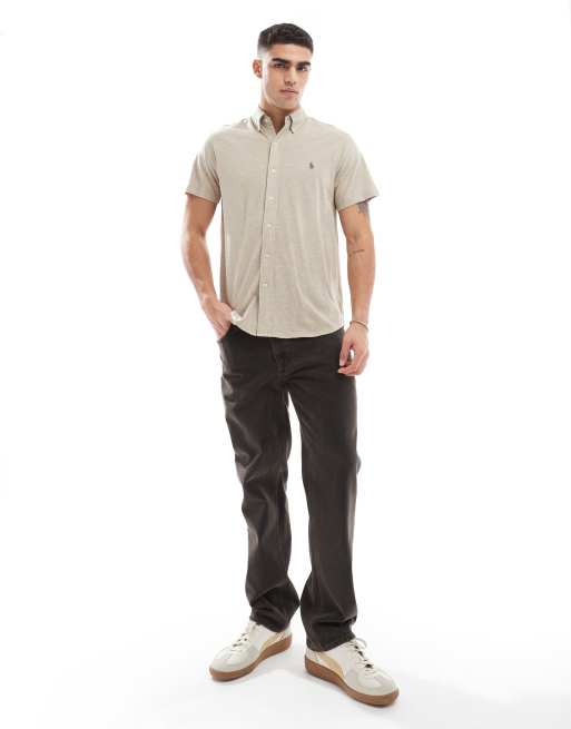 Polo Ralph Lauren - Camicia a maniche corte in piqué beige mélange con logo, 2 di 4