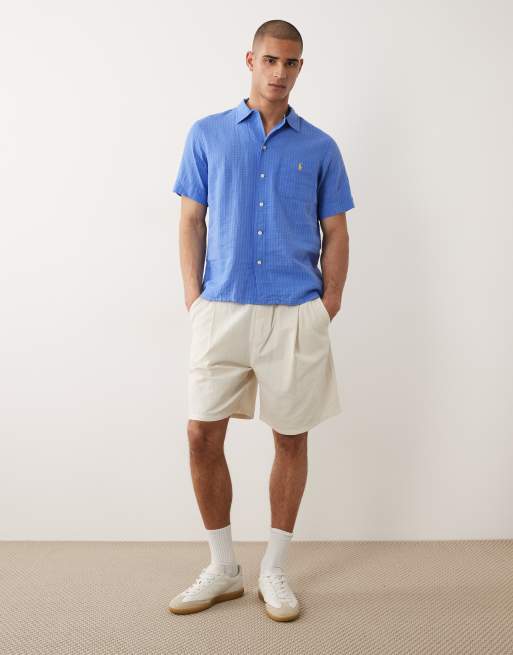 Polo Ralph Lauren - Camicia a maniche corte in seersucker blu scuro, 2 di 5