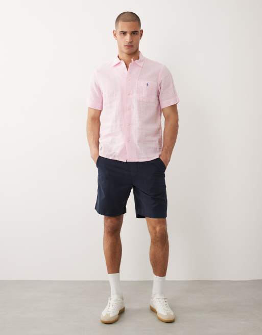 Polo Ralph Lauren - Camicia a maniche corte in seersucker lino rosa con logo, 2 di 5