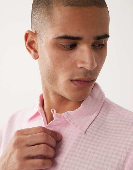Polo Ralph Lauren - Camicia a maniche corte in seersucker lino rosa con logo, 3 di 5