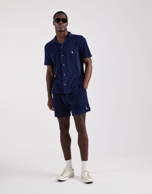Polo Ralph Lauren - Camicia a maniche corte in spugna blu navy con logo in coordinato, 2 di 5