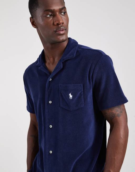 Polo Ralph Lauren - Camicia a maniche corte in spugna blu navy con logo in coordinato, 3 di 5