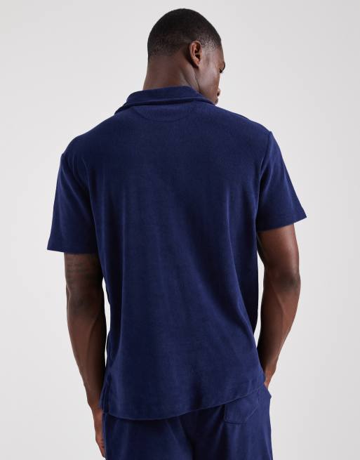 Polo Ralph Lauren - Camicia a maniche corte in spugna blu navy con logo in coordinato, 4 di 5