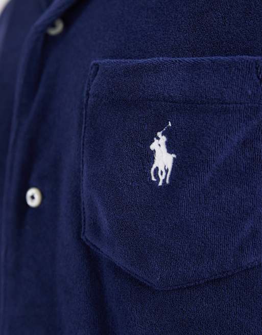 Polo Ralph Lauren - Camicia a maniche corte in spugna blu navy con logo in coordinato, 5 di 5