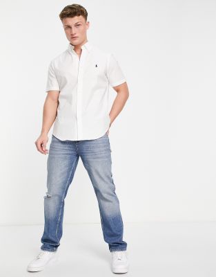 Camicia a maniche corte regular fit in popeline bianca con logo-Bianco - Polo Ralph Lauren Camicia donna  - immagine1