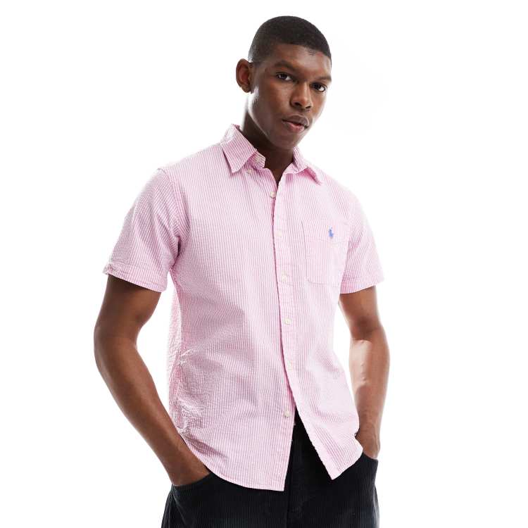 Maine Camicia Uomo A Maniche Corte – Tessuto Seersucker 100% Cotone – Colore Righe - 2
