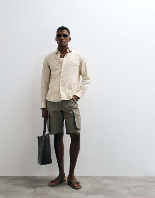 Polo Ralph Lauren - Camicia a maniche lunghe beige a righe custom fit con bottoni, 3 di 5