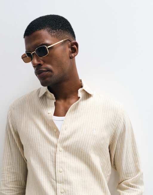 Polo Ralph Lauren - Camicia a maniche lunghe beige a righe custom fit con bottoni, 5 di 5