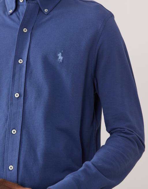 Polo Ralph Lauren - Camicia a maniche lunghe in cotone blu navy con logo iconico, 5 di 5