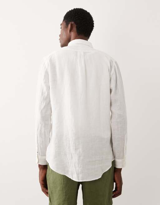 Polo Ralph Lauren - Camicia a maniche lunghe in lino bianca con logo, 3 di 5