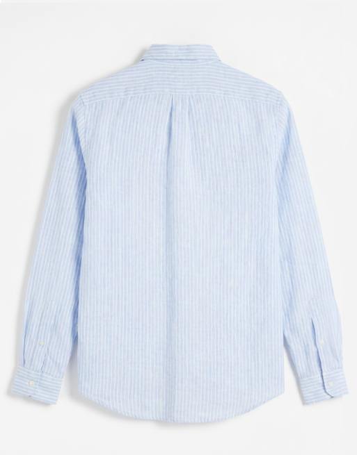 Polo Ralph Lauren - Camicia a maniche lunghe in lino blu e bianca a righe con logo, 7 di 9