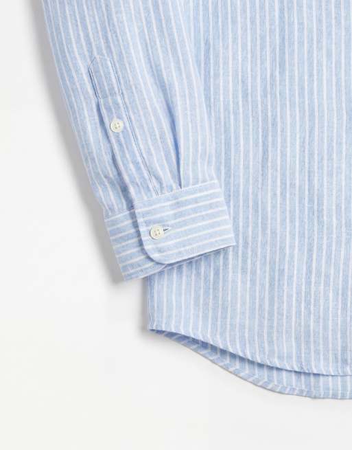 Polo Ralph Lauren - Camicia a maniche lunghe in lino blu e bianca a righe con logo, 9 di 9