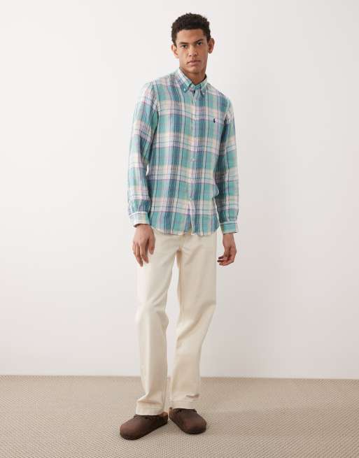 Polo Ralph Lauren - Camicia a maniche lunghe in lino multicolore a quadri con logo iconico, 2 di 5