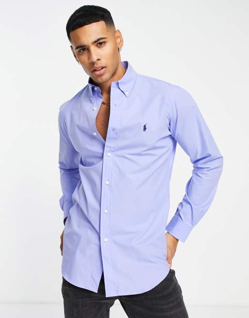 Polo Ralph Lauren - Camicia a maniche lunghe in popeline con logo, colore blu
