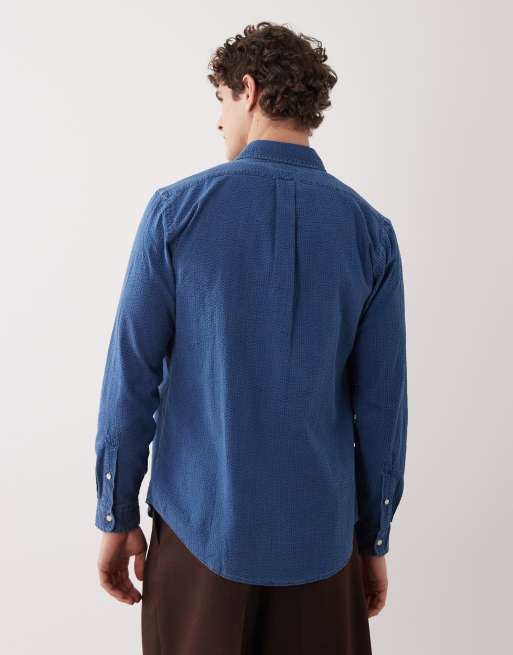 Polo Ralph Lauren - Camicia a maniche lunghe in seersucker di cotone indaco con logo, 3 di 5