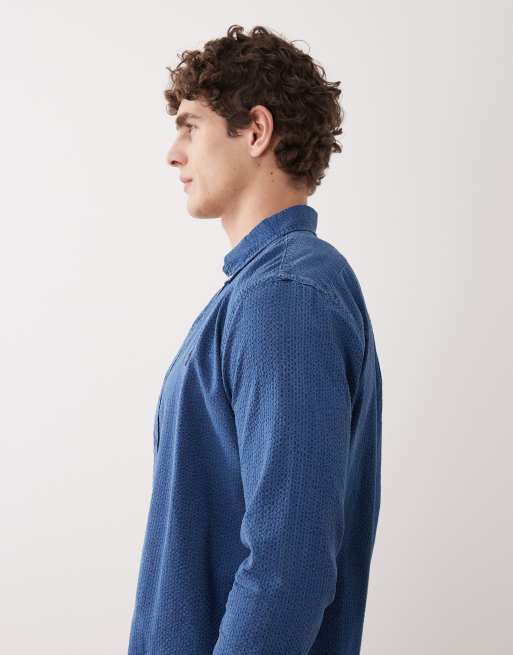 Polo Ralph Lauren - Camicia a maniche lunghe in seersucker di cotone indaco con logo, 4 di 5