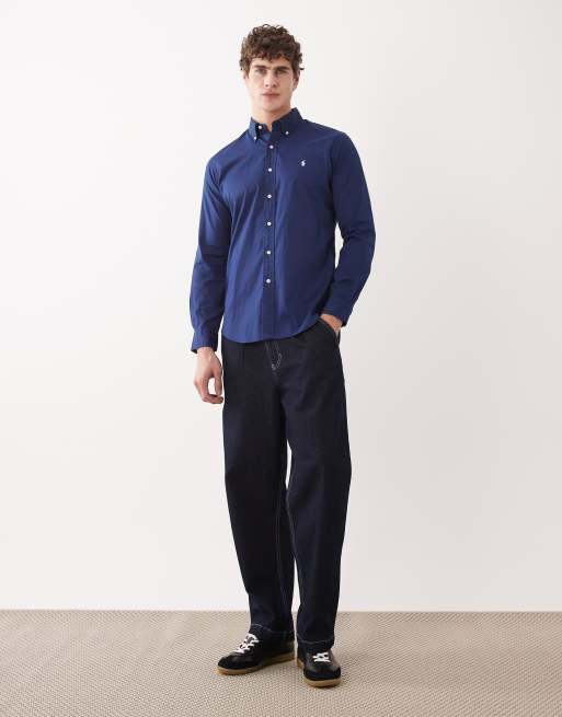 Polo Ralph Lauren - Camicia a maniche lunghe in twill di cotone blu navy con logo iconico, 2 di 5