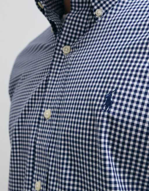 Polo Ralph Lauren camicia a quadretti con logo sport icon in navy e bianco, 4 di 5