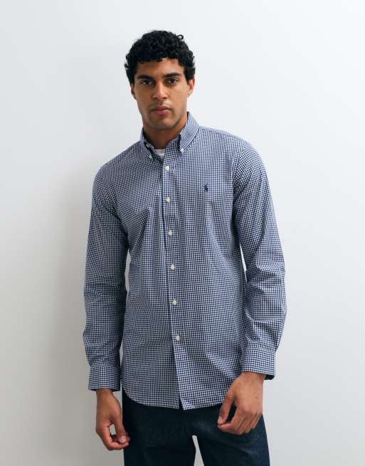 Polo Ralph Lauren camicia a quadretti con logo sport icon in navy e bianco, 5 di 5