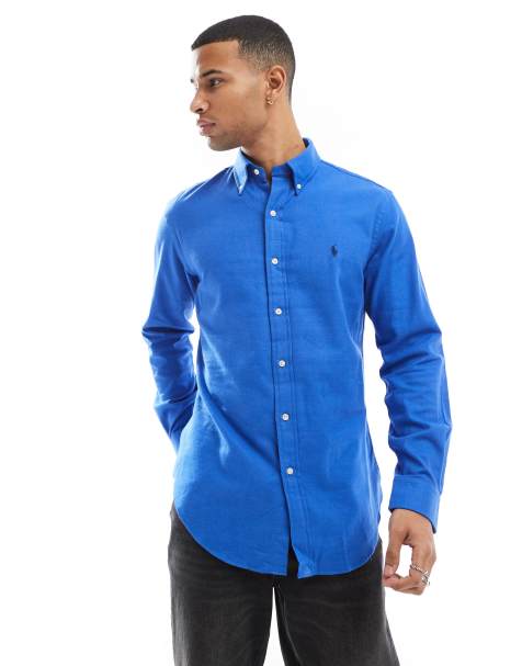 Polo Ralph Lauren - Camicia blu medio mélange in twill spazzolato con logo - view 1