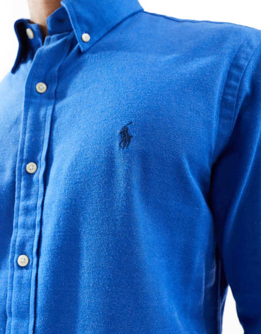 Polo Ralph Lauren Camicia blu medio mélange in twill spazzolato