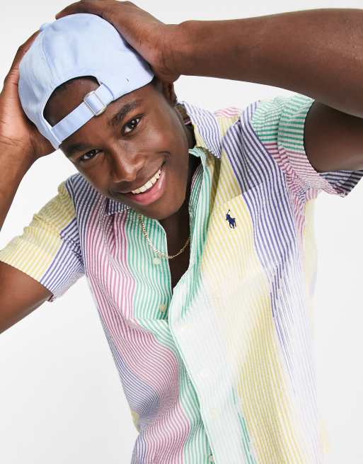 Polo Ralph Lauren - Camicia classica a maniche corte in seersucker a righe multicolore