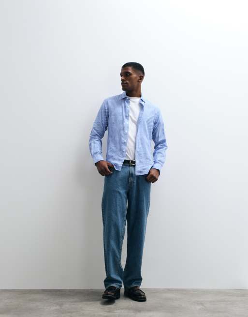 Polo Ralph Lauren - Camicia custom fit a maniche lunghe blu a righe con bottoni, 2 di 5