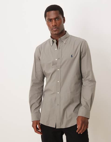 Polo Ralph Lauren - Camicia custom fit in popeline elasticizzato grigia con logo a icona - view 1