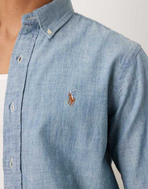 Polo Ralph Lauren - Camicia di jeans custom fit color blu medio, 5 di 5