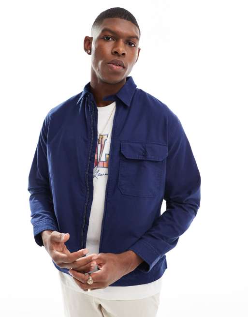 Polo Ralph Lauren - Camicia giacca Oxford tinta in capo con zip blu navy