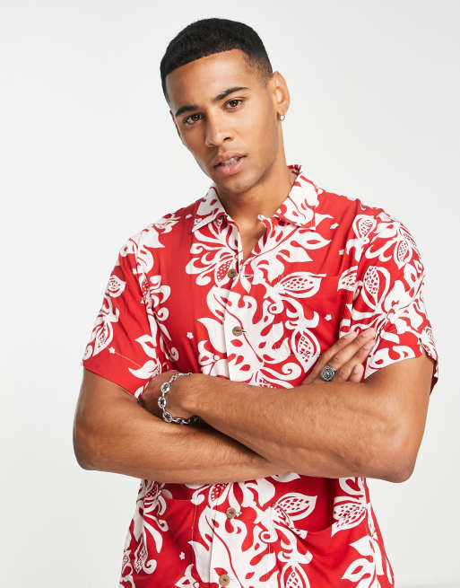 FUFIZU Camicia Hawaiana A Maniche Corte Rossa E Bianca In Pelle Bovina Da Spiaggia Casual A Maniche Corte Camicie Estive Pittura Torre Eiffel Parig L 121299769