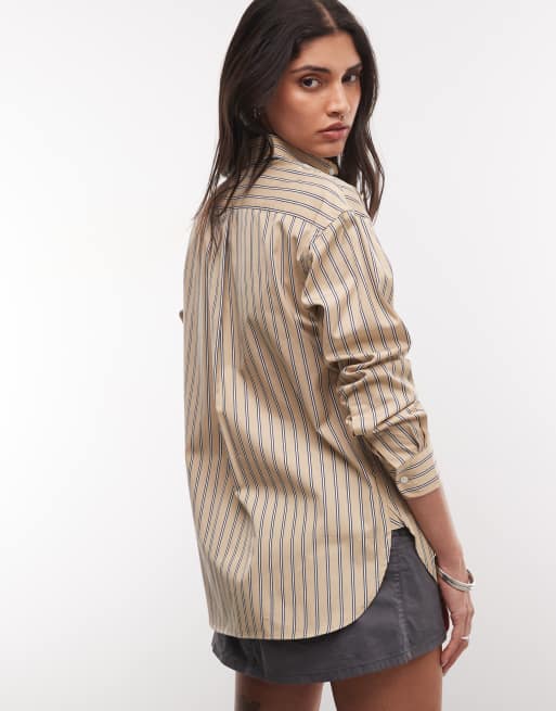 Polo Ralph Lauren camicia in cotone a righe vestibilità comoda color tan, 4 di 4