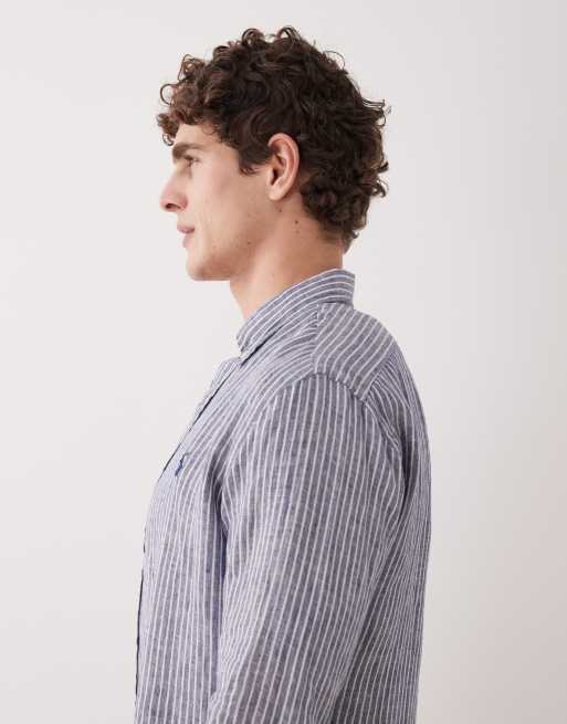 Polo Ralph Lauren - Camicia in lino color blu navy e bianca a righe con logo, 4 di 5