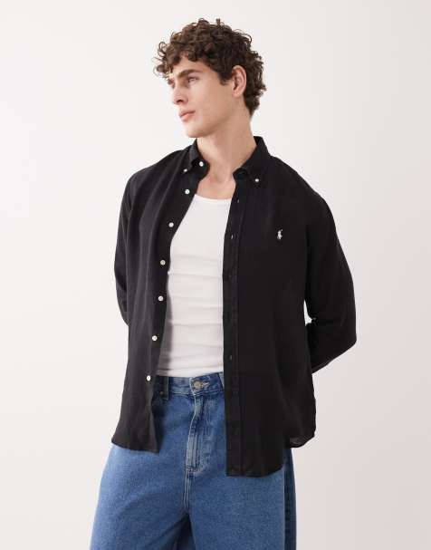 Polo Ralph Lauren - Camicia in lino nera a righe con logo - view 1