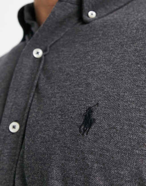 Polo Ralph Lauren Camicia in piqué grigio scuro mélange con