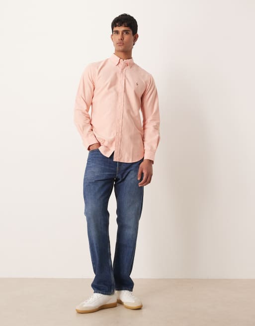 Polo Ralph Lauren - Camicia Oxford a maniche lunghe in cotone arancione chiaro con logo, 2 di 5