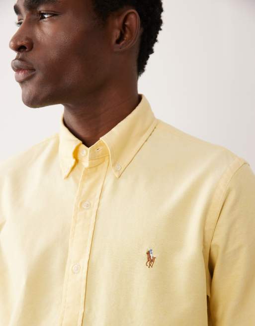 Polo Ralph Lauren - Camicia Oxford a maniche lunghe in cotone giallo con logo, 5 di 5