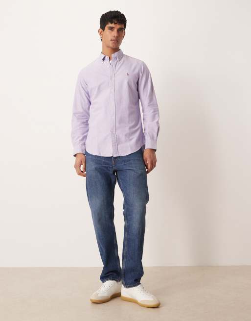 Polo Ralph Lauren - Camicia Oxford a maniche lunghe in cotone lilla con logo, 3 di 5