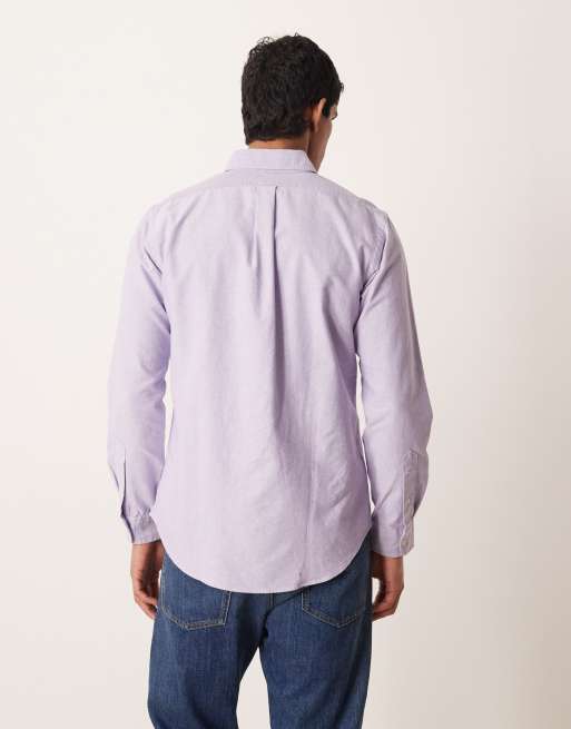 Polo Ralph Lauren - Camicia Oxford a maniche lunghe in cotone lilla con logo, 4 di 5
