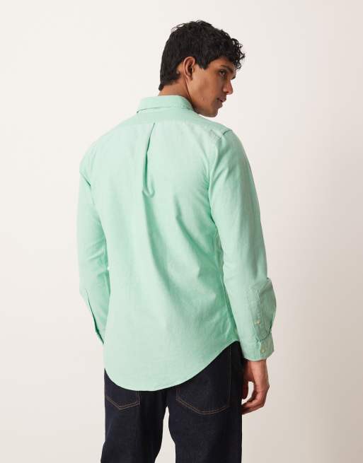 Polo Ralph Lauren - Camicia Oxford a maniche lunghe in cotone smeraldo con logo, 3 di 5