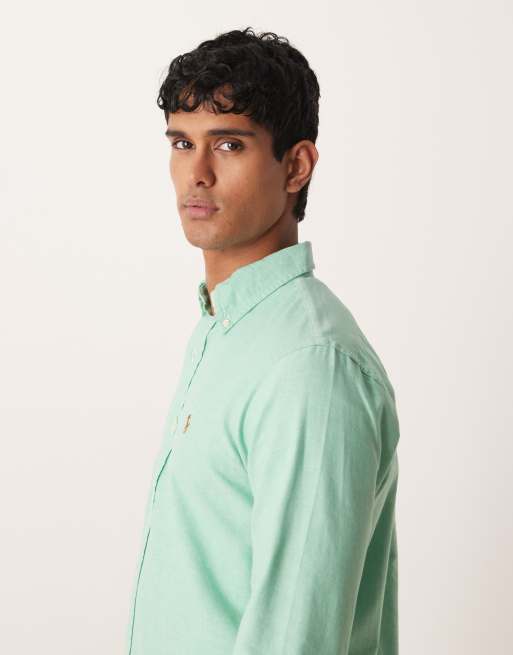 Polo Ralph Lauren - Camicia Oxford a maniche lunghe in cotone smeraldo con logo, 4 di 5