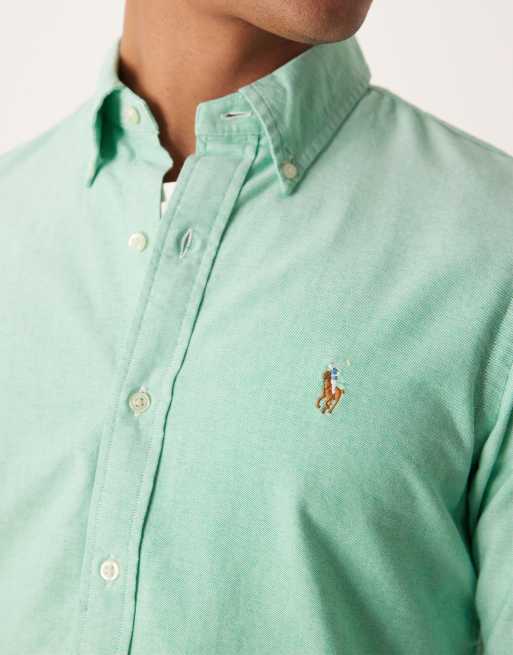 Polo Ralph Lauren - Camicia Oxford a maniche lunghe in cotone smeraldo con logo, 5 di 5