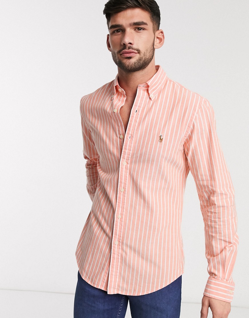 Polo Ralph Lauren - Camicia Oxford a righe con logo slim arancione