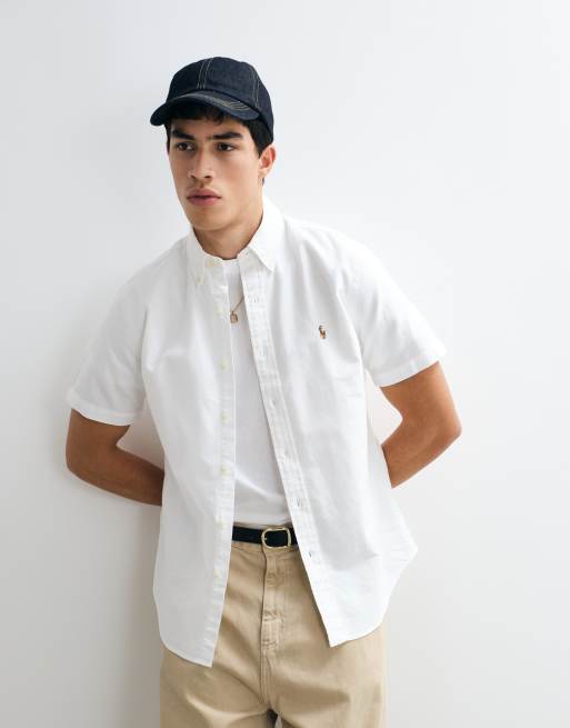 Polo Ralph Lauren camicia Oxford classica a maniche corte custom fit bianca, 5 di 5